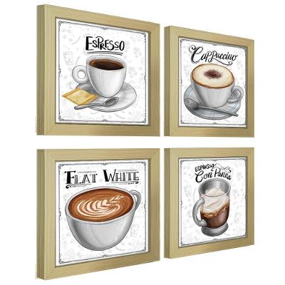 Quadro Decorativo Café Expresso Padaria Cozinha 12X12Cm 2 Titulo Moldura Marfim Listrado