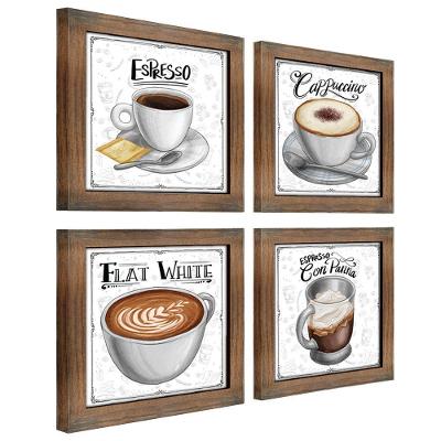 Quadro Decorativo Café Expresso Padaria Cozinha 12X12Cm 2 Titulo Moldura Ypê