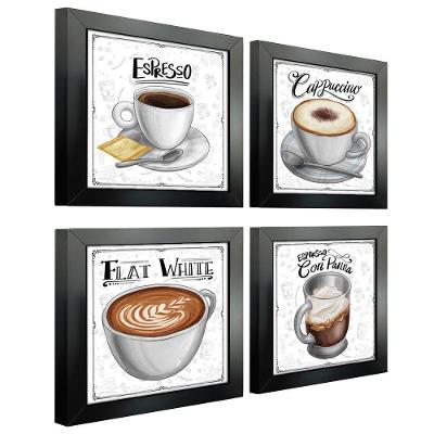 Quadro Decorativo Café Expresso Padaria Cozinha 12X12Cm 2 Titulo Moldura Preta