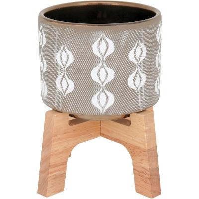 Adin Cachepô 19X17X17Cm Cerâmica Cinza Com Suporte
