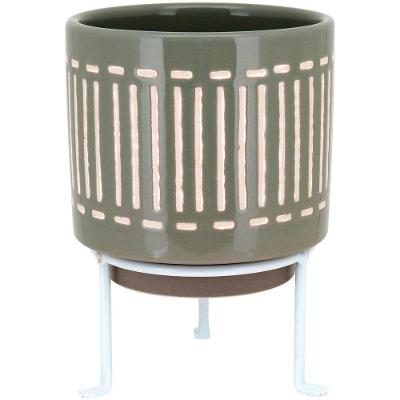Bernan Cachepô 20X14X14Cm Cerâmica Cinza Com Suporte