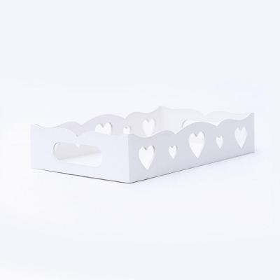 Kit Com 12un De Bandeja De Coração Para Café Da Manhã 100% Mdf (24x15x05) Branco