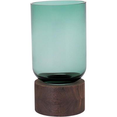 Mondello Vaso 26X13X13Cm Vidro Verde Base Madeira