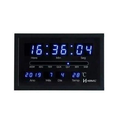 Relogio De Parede Digital Herweg 6490 Led Azul
