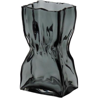 Vaso 24X14X11Cm Vidro Cinza