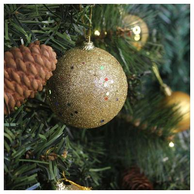 2 Bolas Enfeite Natalino árvore Natal Dourado Glitter 70mm
