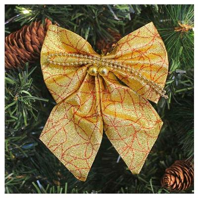 Enfeite árvore Natal Laço Dourado Brilhante 14cm 8 Unidades