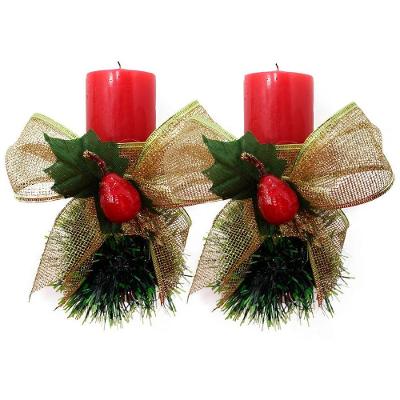 Kit 2 Velas Vermelhas Decorativas Para Natal Com Laço Dourado E Fruta