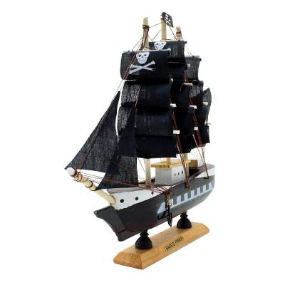 Miniatura Barco Navio Pirata De Madeira Veleiro Decorativo ? 24cm