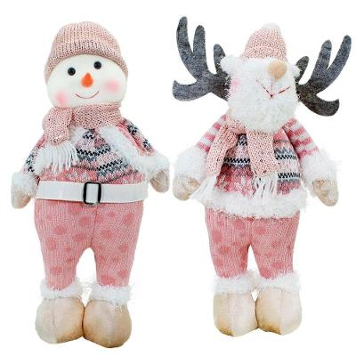 Kit Dupla Boneco Natal Rena Boneca De Neve Rosa Natalina Tecido 44,5cm