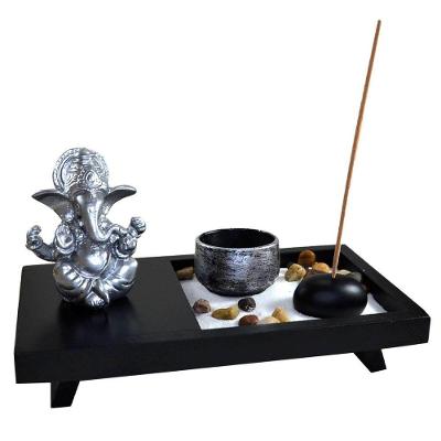 Terrário Bandeja Areia Altar Ganesha Jardim Zen Decorativo Porta Vela Incensário Madeira 10cm