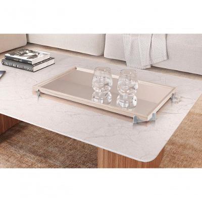 Bandeja Decorativa Gala Cromado Com Espelho Cor:off White