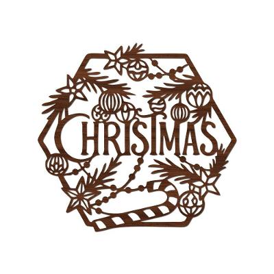Hexágono De Natal 32cmx30cm - Cria Arte Laser Madeira Escuro