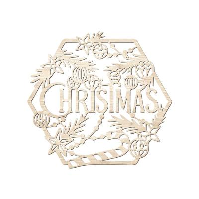 Hexágono De Natal 32cmx30cm - Cria Arte Laser Madeira Clara