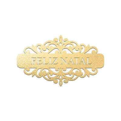Placa Feliz Natal Com Arabesco 30cmx17cm - Cria Arte Laser Dourado