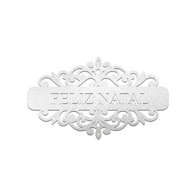 Placa Feliz Natal Com Arabesco 30cmx17cm - Cria Arte Laser Prata