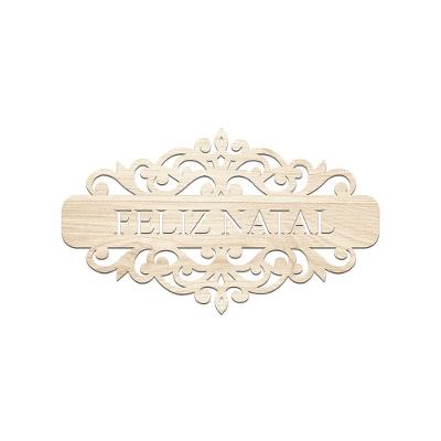 Placa Feliz Natal Com Arabesco 30cmx17cm - Cria Arte Laser Madeira Clara
