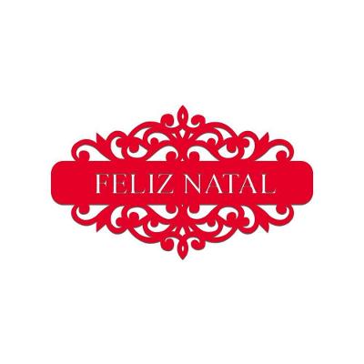 Placa Feliz Natal Com Arabesco 30cmx17cm - Cria Arte Laser Vermelho