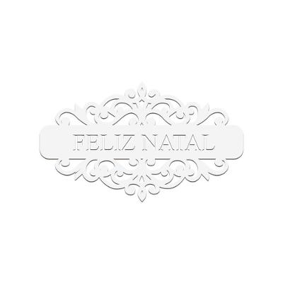 Placa Feliz Natal Com Arabesco 30cmx17cm - Cria Arte Laser Branco