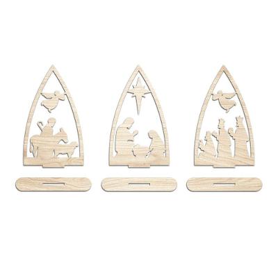Trio Presépio Natal 9cmx15cm - Cria Arte Laser Madeira Clara