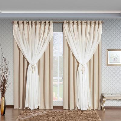 Cortina Arezzo 2,00M X 1,70M Varão Simples Tecido Blackout Com Voal Clássica Janela - Palha