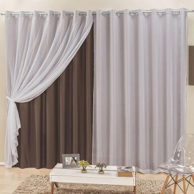 Cortina Elegance 2,00M X 1,70M Tabaco Tecido Semi Blackout Com Voal Moderna