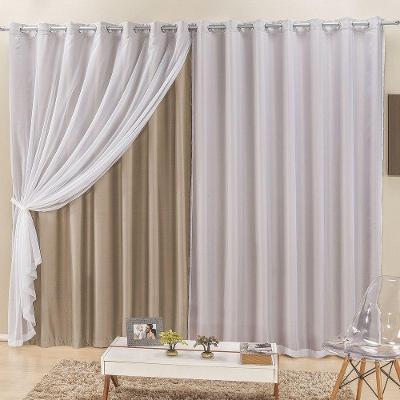 Cortina Elegance 2,00M X 1,70M Bege Tecido Semi Blackout Com Voal Moderna