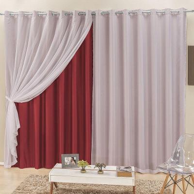 Cortina Elegance 4,00M X 2,50M Vermelha Tecido Semi Blackout Com Voal Moderna