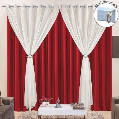 Cortina Jéssica 2,00M X 1,70M Tecido Microfibra Com Voal Exclusiva Para Trilho Comum - Vermelho