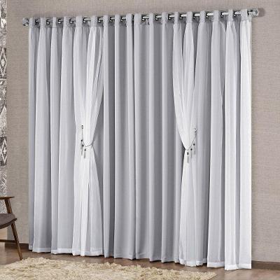 Cortina Mabelle 2,00M X 1,70M Semi Blackout Com Voal Premium Pingentes Sala Quarto - Cinza
