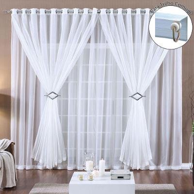 Cortina Paula 2,00M X 1,70M Branca Para Trilho Comum Tecido Voal Leve Clean