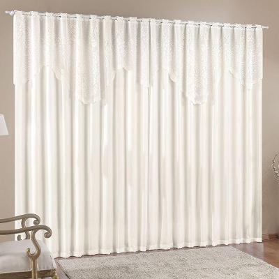 Cortina Nicole 3 Metros Palha Tecido Microfibra Com Renda Floral Sala Quarto
