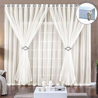 Cortina Paula 2,00M X 1,70M Palha Para Trilho Comum Tecido Voal Leve Clean