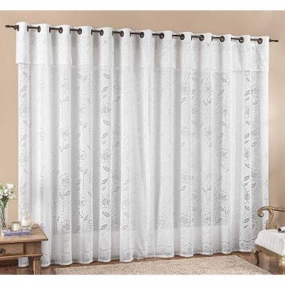 Cortina Luna 3,00M X 2,50M Branca Tecido Renda Floral Leve Para Sala Ou Quarto