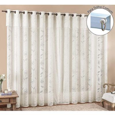 Cortina Luna 3 Metros Para Trilho Comum Palha Renda Floral Sala Ou Quarto
