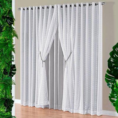 Cortina Realce 3,00M X 2,50M Tecido Semi Blackout Com Voil Xadrez Varão Simples 3M - Cinza