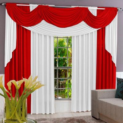 Cortina Imperial 3,00M X 2,60M Tecido Malha Gel Para Varão Duplo Sala Quarto - Vermelho Com Branco
