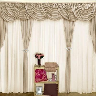 Cortina Rubi 3,00M X 2,60M Tecido Malha Gel Premium Ondulada Varão Duplo - Avelã Com Palha