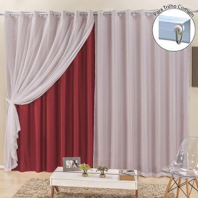 Cortina Para Trilho Comum Elegance 2,00M X 1,70M Vermelha Tecido Semi Blackout
