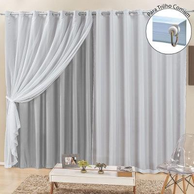 Cortina Para Trilho Comum Elegance 2,00M X 1,70M Cinza Tecido Semi Blackout Voal