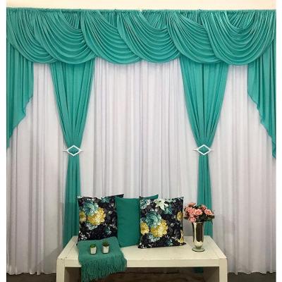 Cortina Rubi 3,00M X 2,60M Verde Tiffany Com Branco Tecido Malha Gel Varão Duplo