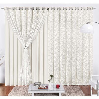 Cortina Yasmin 2 Metros Palha Tecido Malha Com Renda Floral Sala Ou Quarto