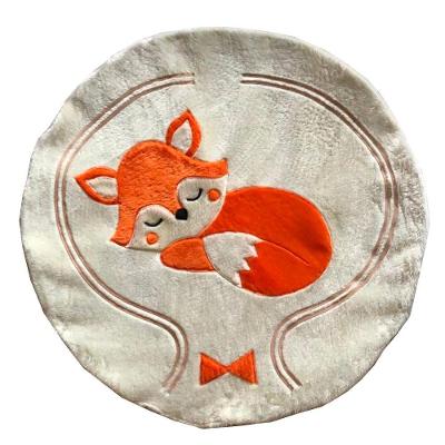 Tapete Pelúcia Raposa Fox 90Cm X 90Cm Redondo Decorativo Quarto Infantil Base Emborrachado - Palha