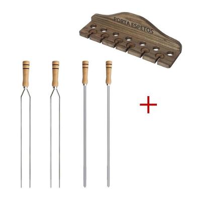 Kit Churrasco Porta Espeto + 2 Espetos Duplo E 2 Espetos Simples 65cm