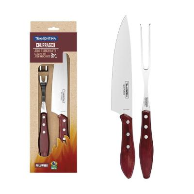 Jogo Trinchante Para Churrasco Inox Cabo Vermelho 2 Peças