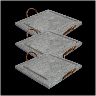 Kit 3 Grelha Para Carnes Servir Porção Pedra Sabão P 20X20Cm
