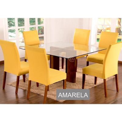 Capas Para Cadeiras De Jantar 08 Peças Em Malha Gel Lisa - Amarelo