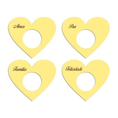 Porta Guardanapo Coração Desejos Kit 4 Peças 7,5cmx6,5cm - Cria Arte Laser Amarelo