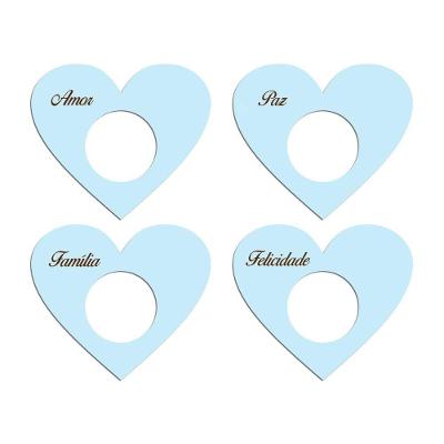 Porta Guardanapo Coração Desejos Kit 4 Peças 7,5cmx6,5cm - Cria Arte Laser Azul Claro