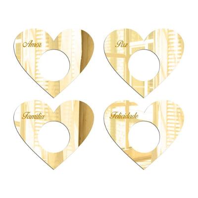 Porta Guardanapo Coração Desejos Espelhado Kit 4 Peças 7,5cmx6,5cm - Cria Arte Laser Dourado